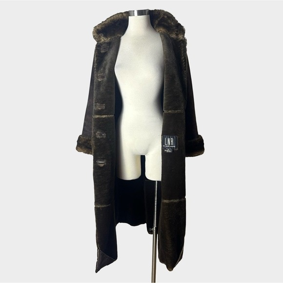 VTG Chocolate Brown Suede Leather Faux Fur Penny Lane Coat Medium Petite 70s - Picture 13 of 15